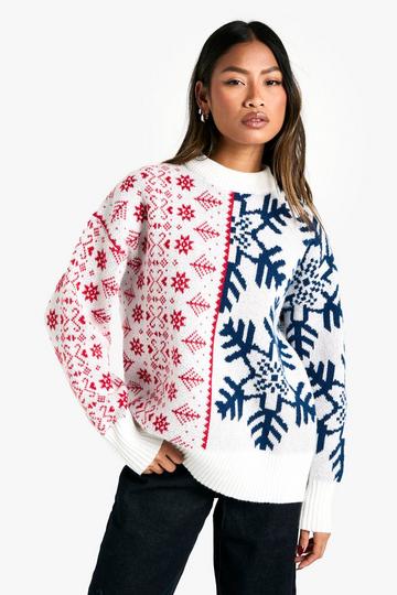 Premium Fairisle Contrast Oversized Knitted Sweater red