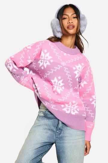 Pink Premium Fairisle Oversized Knitted Sweater