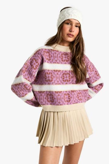 Purple Premium Fairisle Striped Knitted Jumper