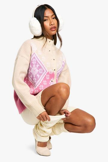 Premium Fairisle Snowflake Knitted Cardigan pink