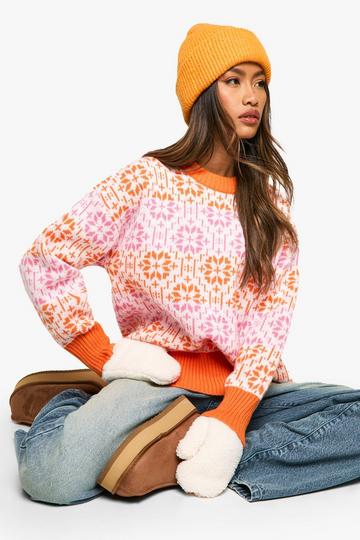 Premium Fairisle Knitted Oversized Sweater pink