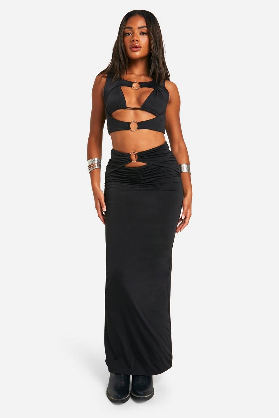 Black Festival Slinky O Ring Cut Out Maxi Skirt image number 1
