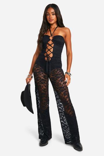 Festival Halter Lace Corset Jumpsuit black