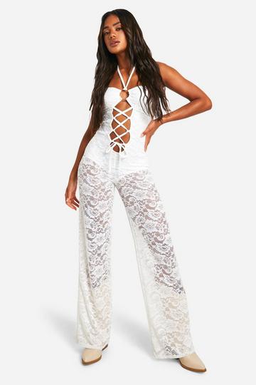 Festival Halter Lace Corset Jumpsuit white