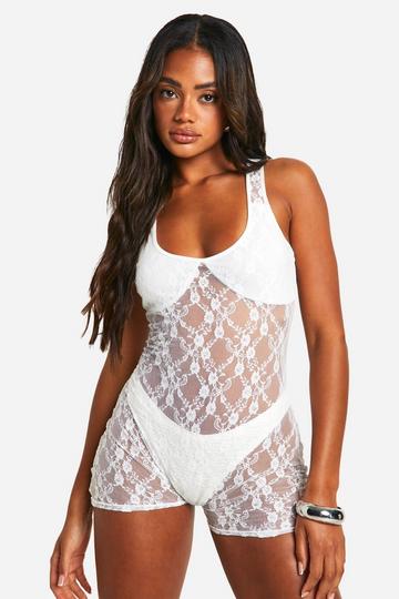 Festival Lace Low Neck Unitard white