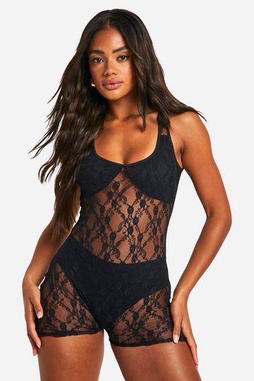 Festival Lace Low Neck Unitard black