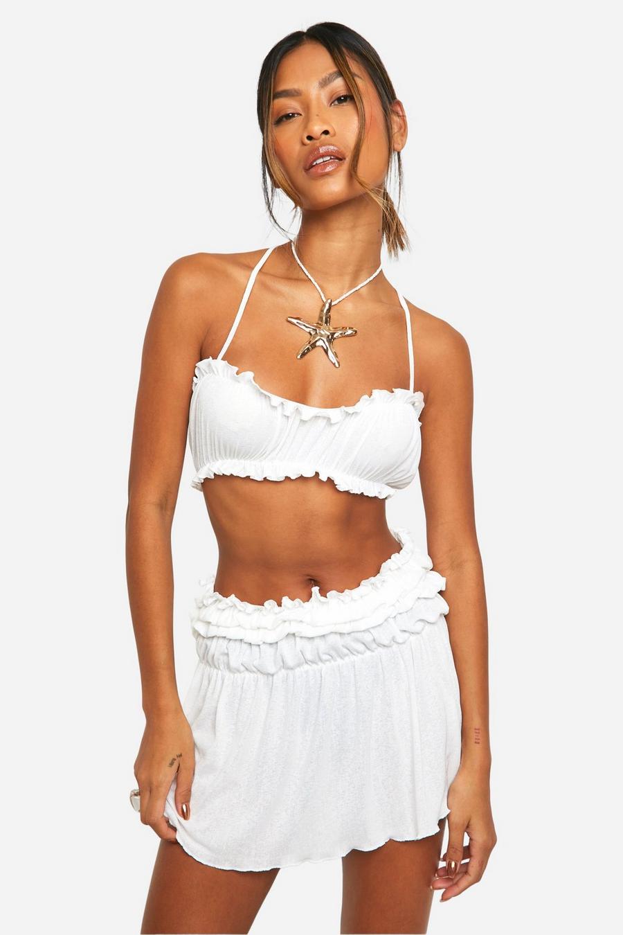 White Onion Skin Bralet And Matching Ruched Mini Skirt image number 1
