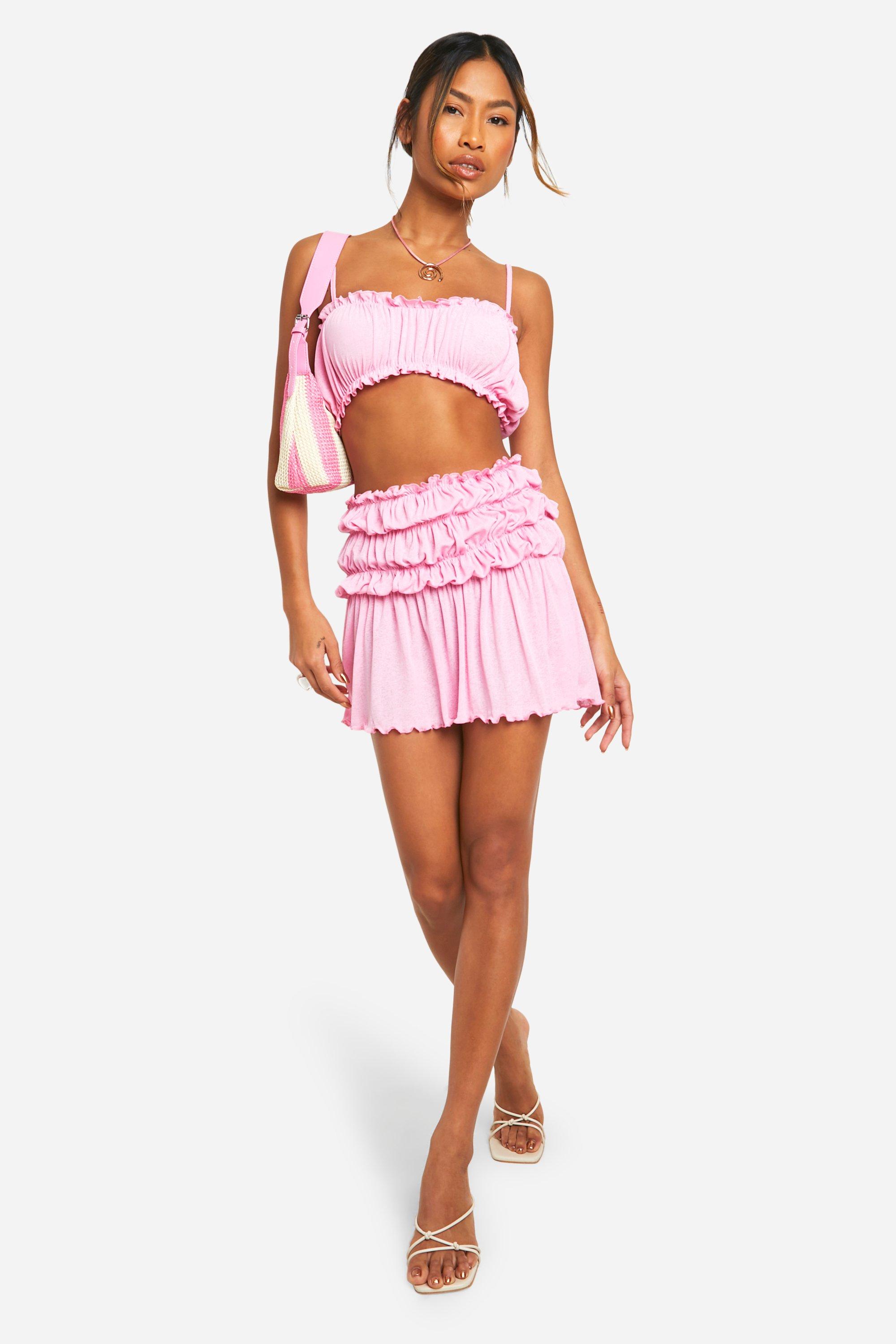 Onion Skin Bralet And Matching Ruched Mini Skirt boohoo UK
