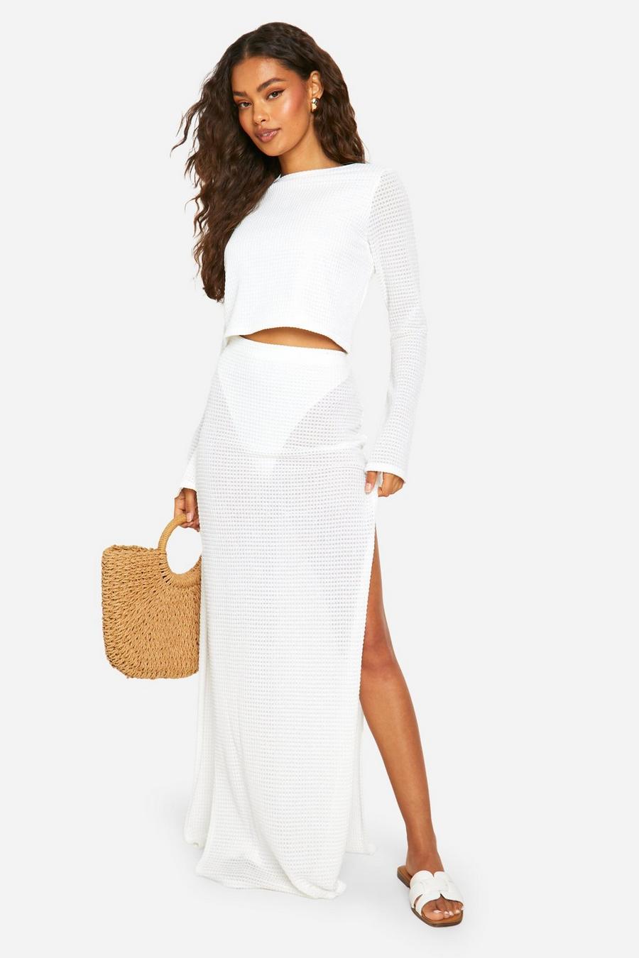 White Knitted Maxi Skirt image number 1