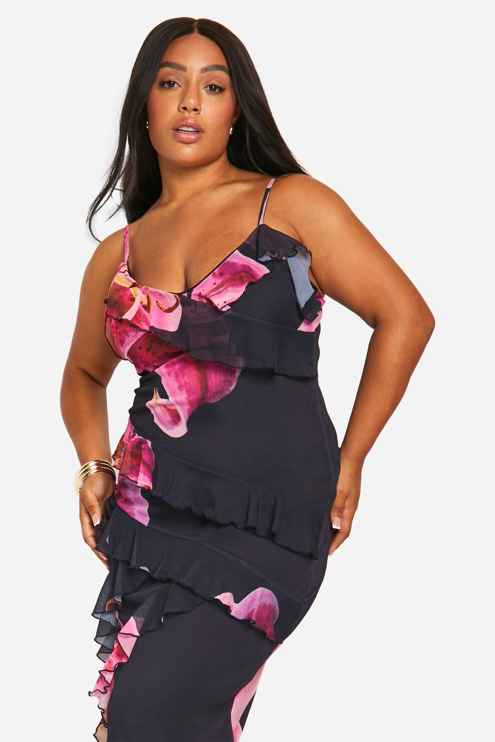 Grande taille Robe longue fleurie a volants