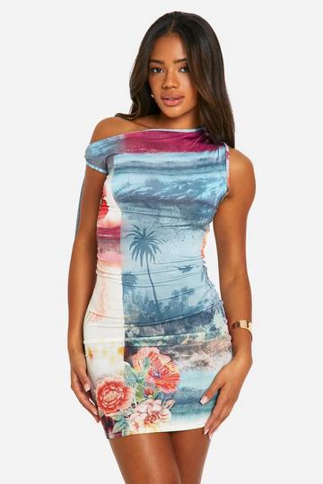 Tie Side Postcard Mini Dress floral