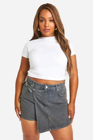 Plus Wrap Tie Denim Skort washed black