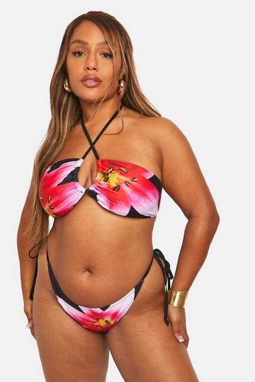 Plus Floral Bandeau Bikini Set black