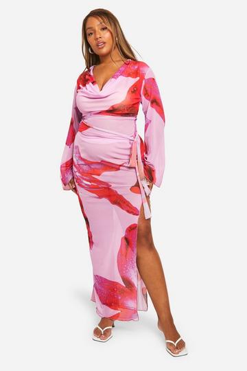 Plus Floral Ring Wrap Beach Co-ord pink