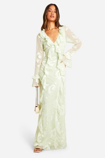 Tall Ruffle Jacquard Chiffon Maxi Dress sage