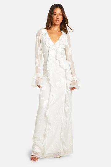 Tall Ruffle Jacquard Chiffon Maxi Dress white