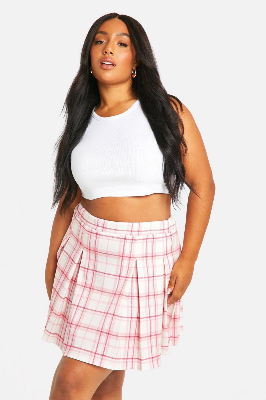 Multi Plus Check Pleated Woven Stretch Tennis Skirt image number 1