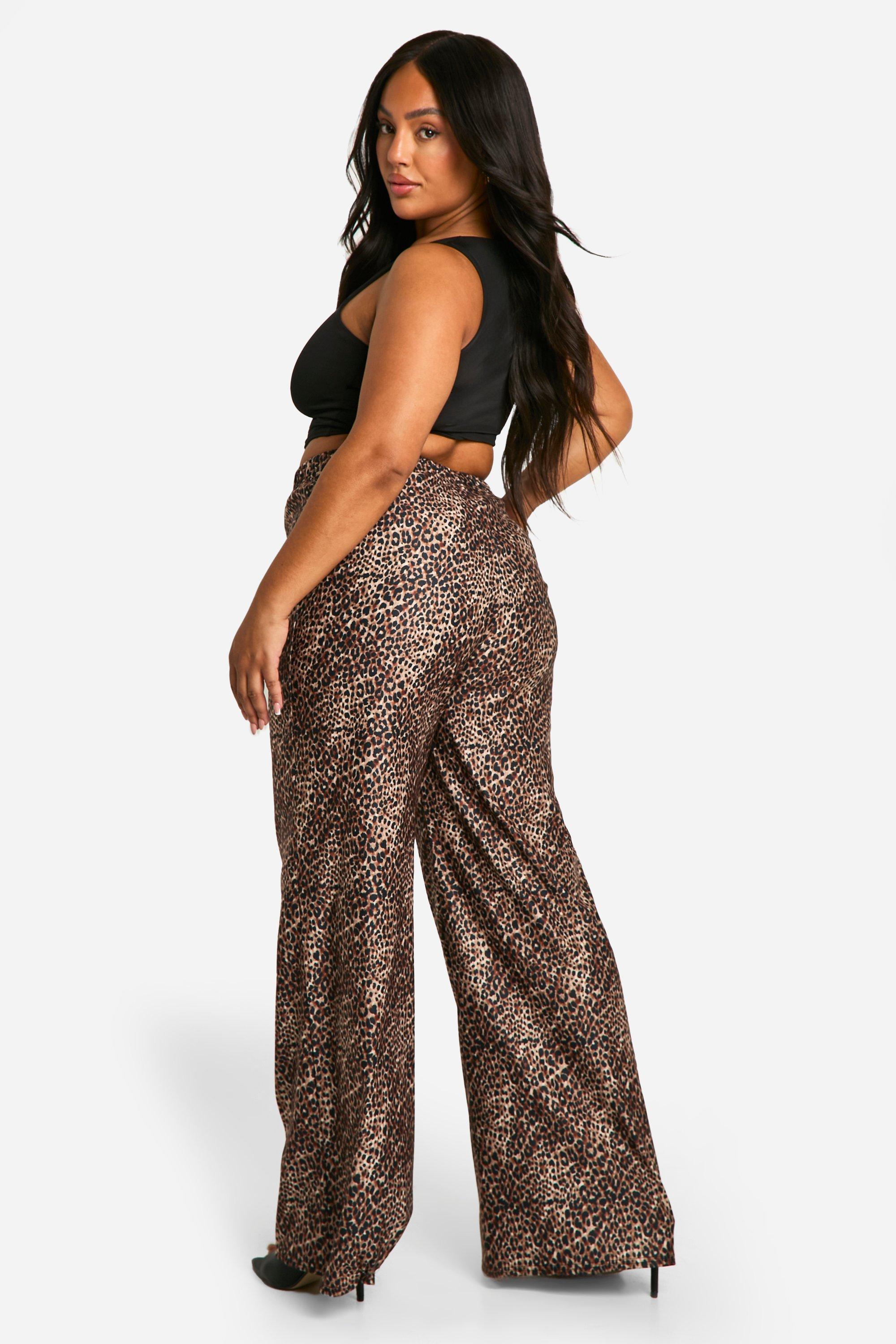 Plus Leopard Print Woven Stretch Wide Leg Trousers boohoo FI