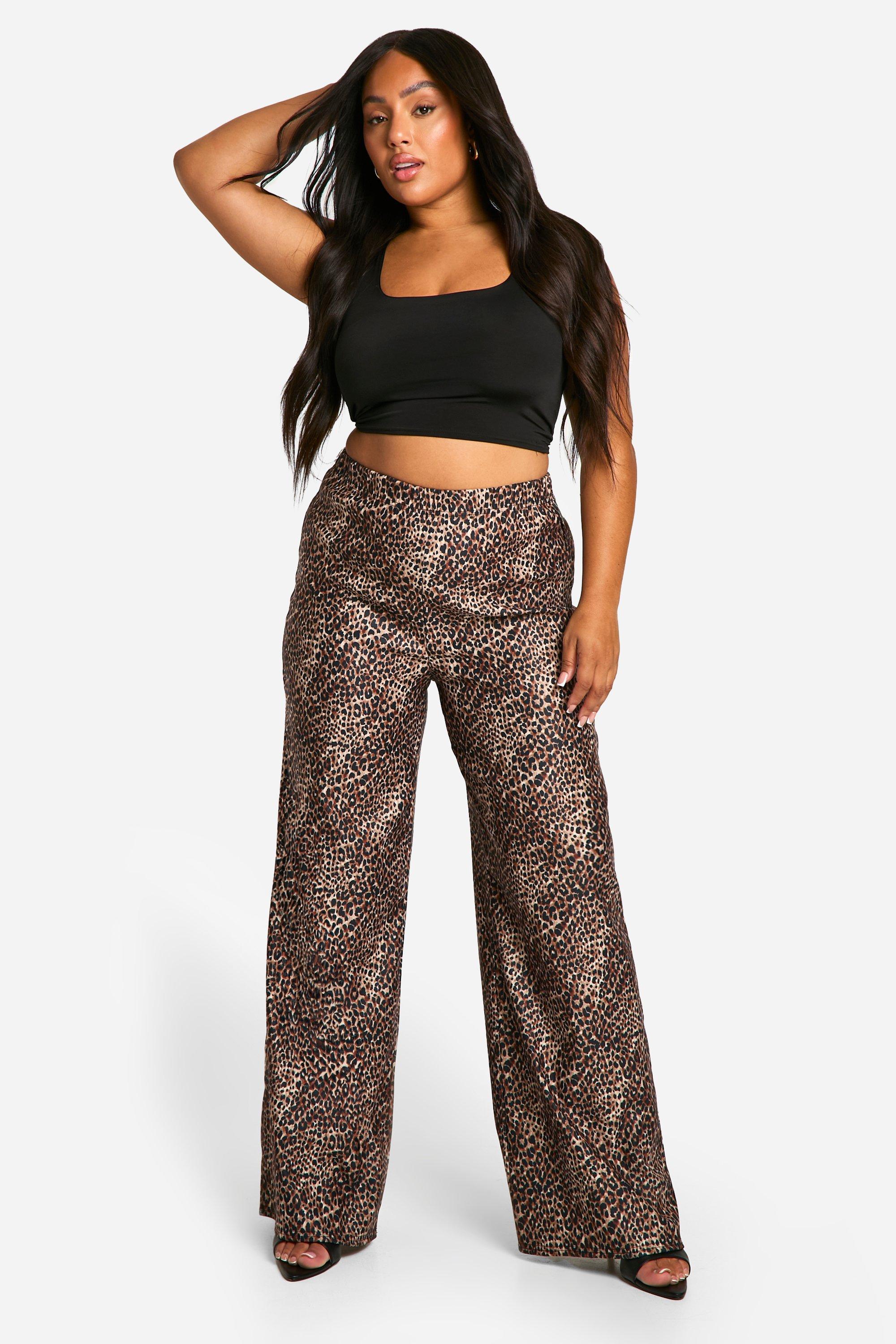 Plus Leopard Print Woven Stretch Wide Leg Trousers boohoo NO