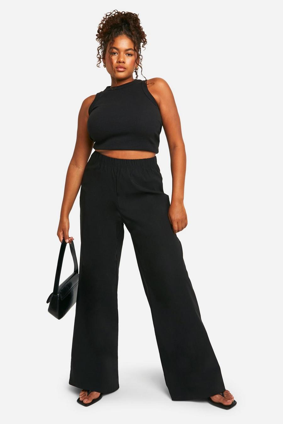 Black Plus Woven Stretch Wide Leg Trousers image number 1