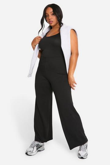 Plus Super Soft Jersey Scoop Neck Wide Leg Jumpsuit black