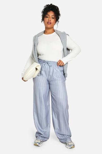 Plus Stripe Woven Drawstring Trousers grey