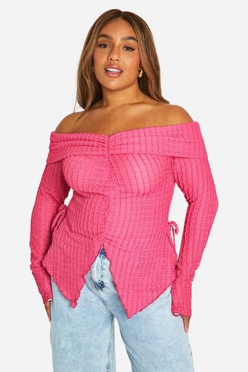 Plus Textured Bardot Top hot pink