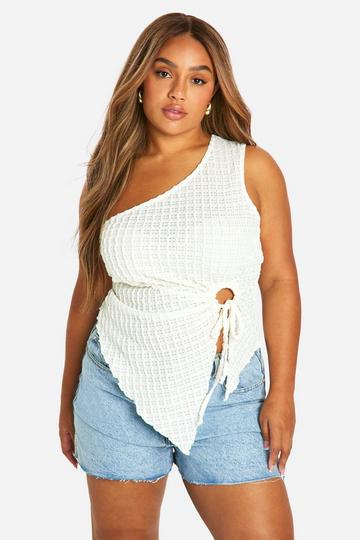 Plus Textured One Shoulder Keyhole Top ecru