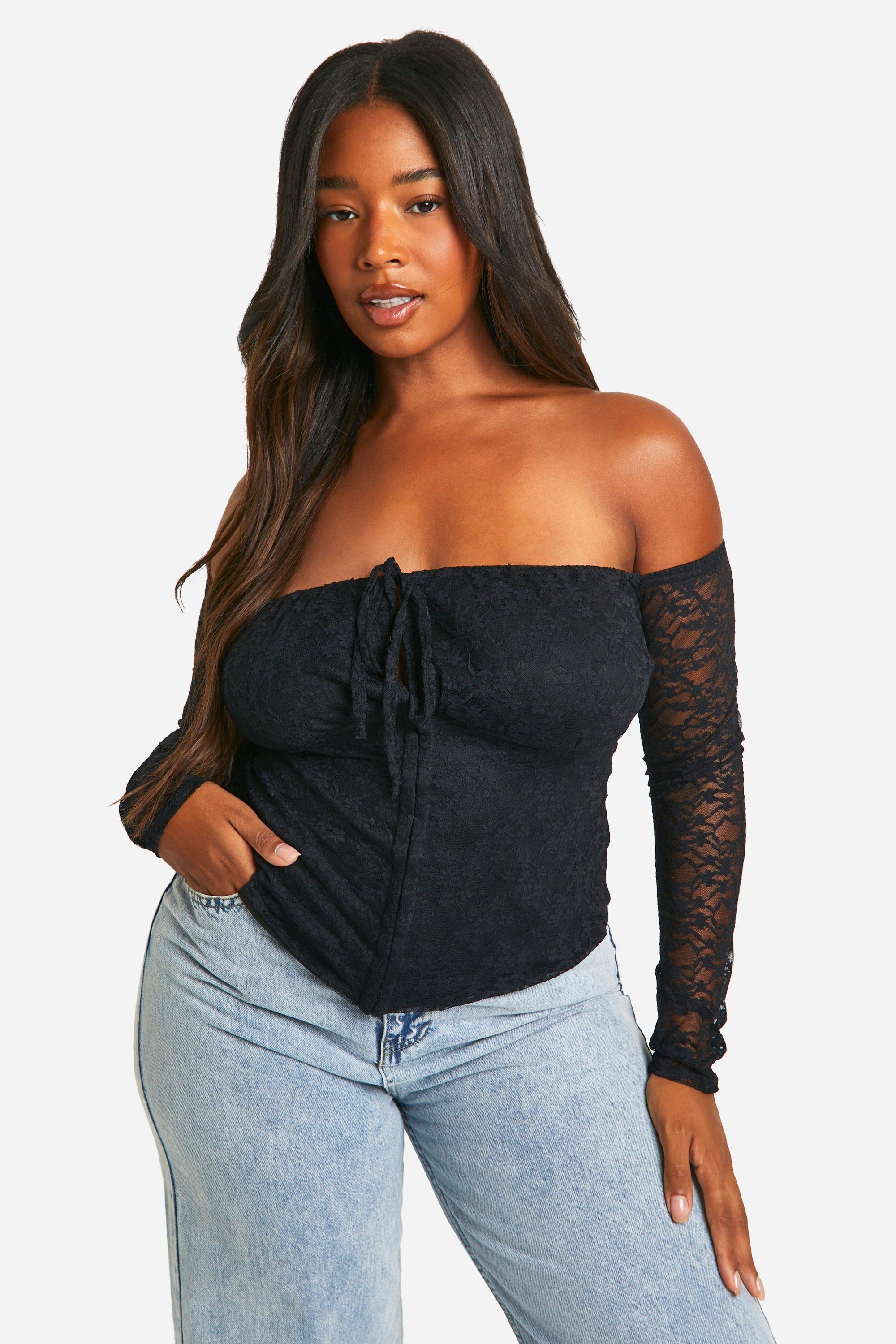 Plus Off The Shoulder Lace Hook And Eye Corset Top | boohoo USA