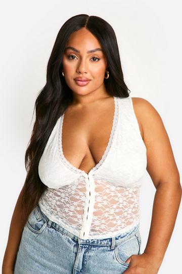 Plus Lace Hook And Eye Corset Top white