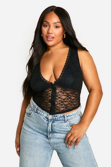 Black Plus Lace Hook And Eye Corset Top