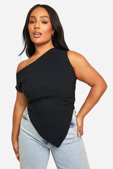 Plus Bengaline Assymetric Corset Hem Top black