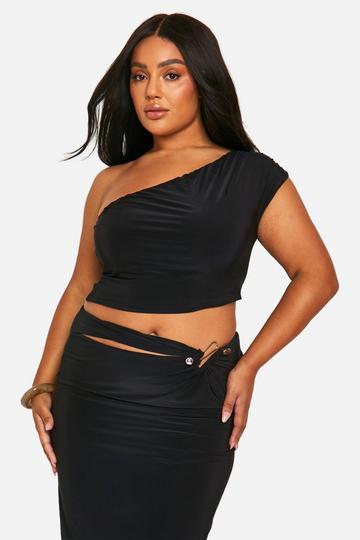 Plus Double Layer Slinky Asymmetric Bardot Top black