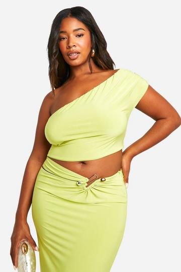 Plus Double Layer Slinky Asymmetric Bardot Top lime