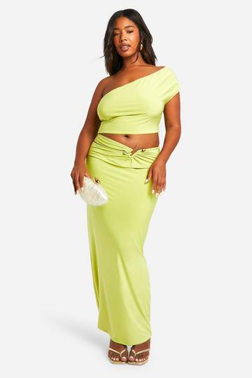 Plus Double Slinky Cut Out Trim Detail Maxi Skirt lime