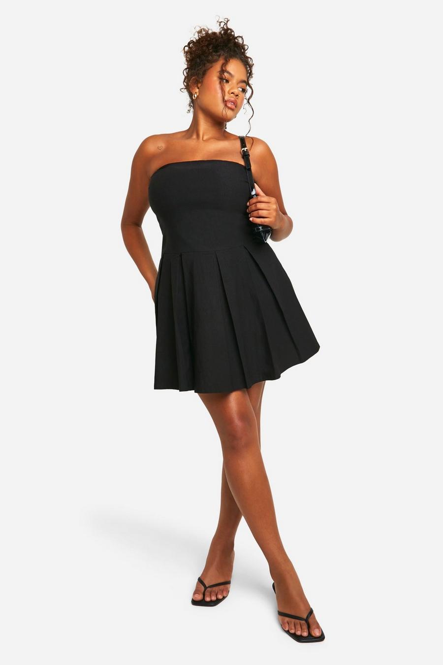 Black Plus Stretch Woven Bandeau Pleated Playsuit  image number 1