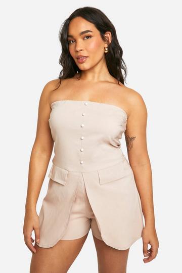 Plus Getailleerde Geweven Strapless Stretch Playsuit stone