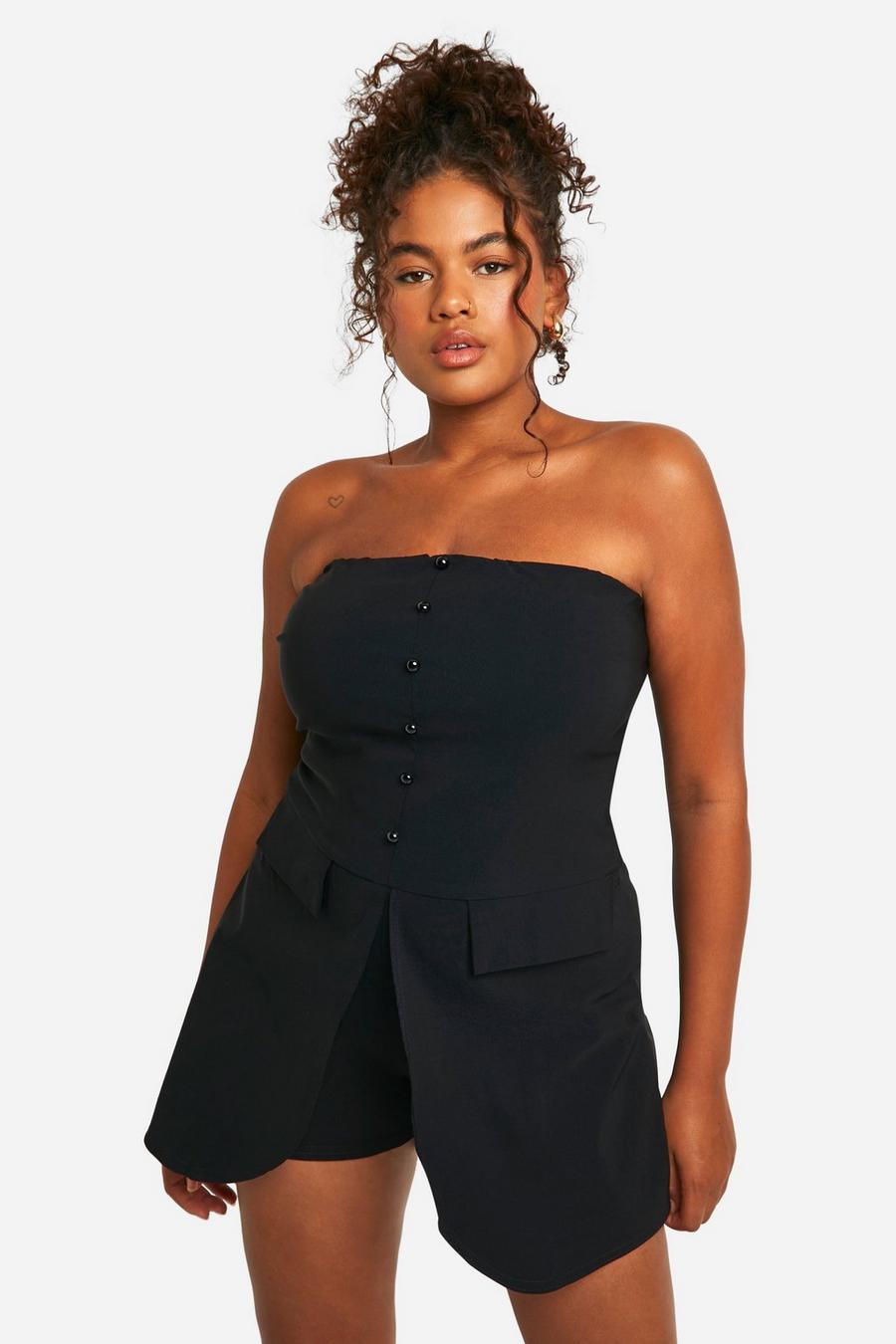 Black Plus Stretch Woven Bandeau Tailored Playsuit  image number 1
