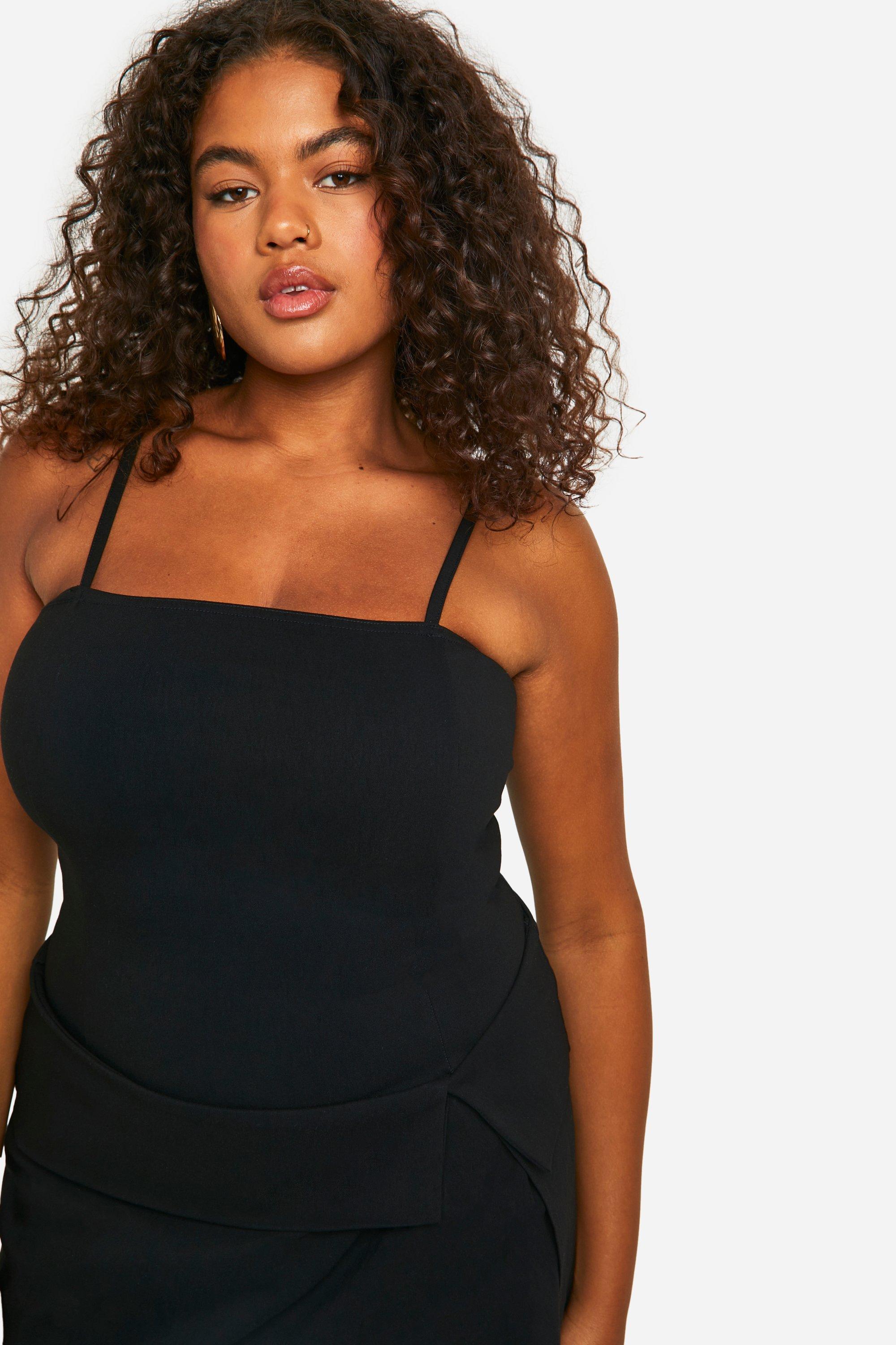 Plus Stretch Woven Fold Over Waist Detail Playsuit boohoo