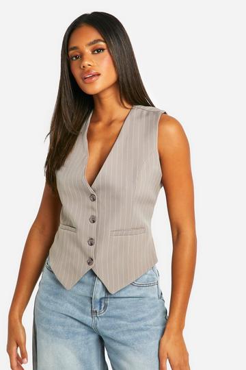 Woven Pinstripe Tailored Vest taupe