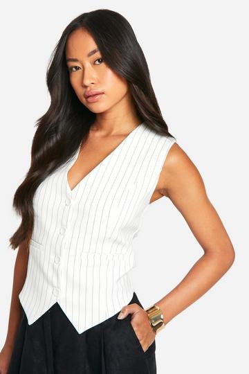 Woven Pinstripe Tailored Vest ivory