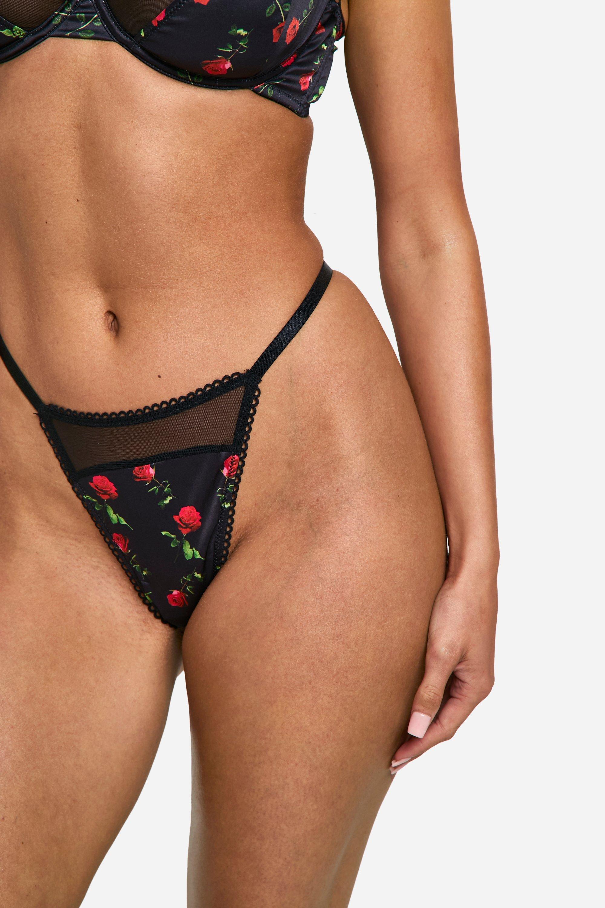 Rose Print Satin Thong boohoo DK