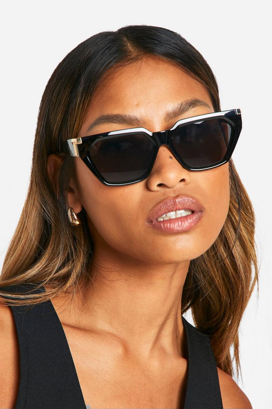 Gold Detail Black Angular Sunglasses
