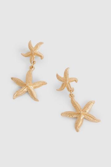 Gold Metallic Starfish Drop Earrings