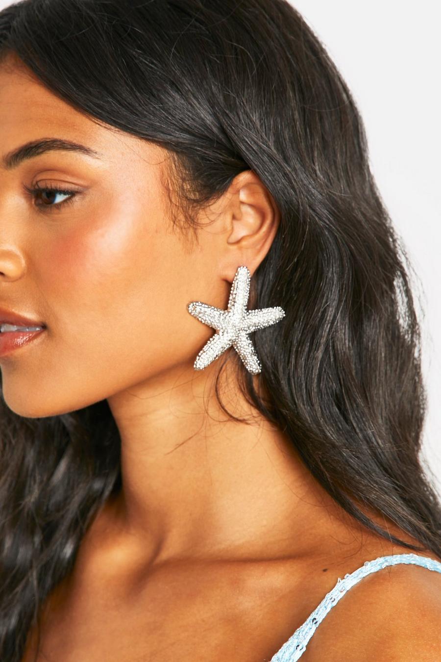 Silver Starfish Stud Earrings image number 1