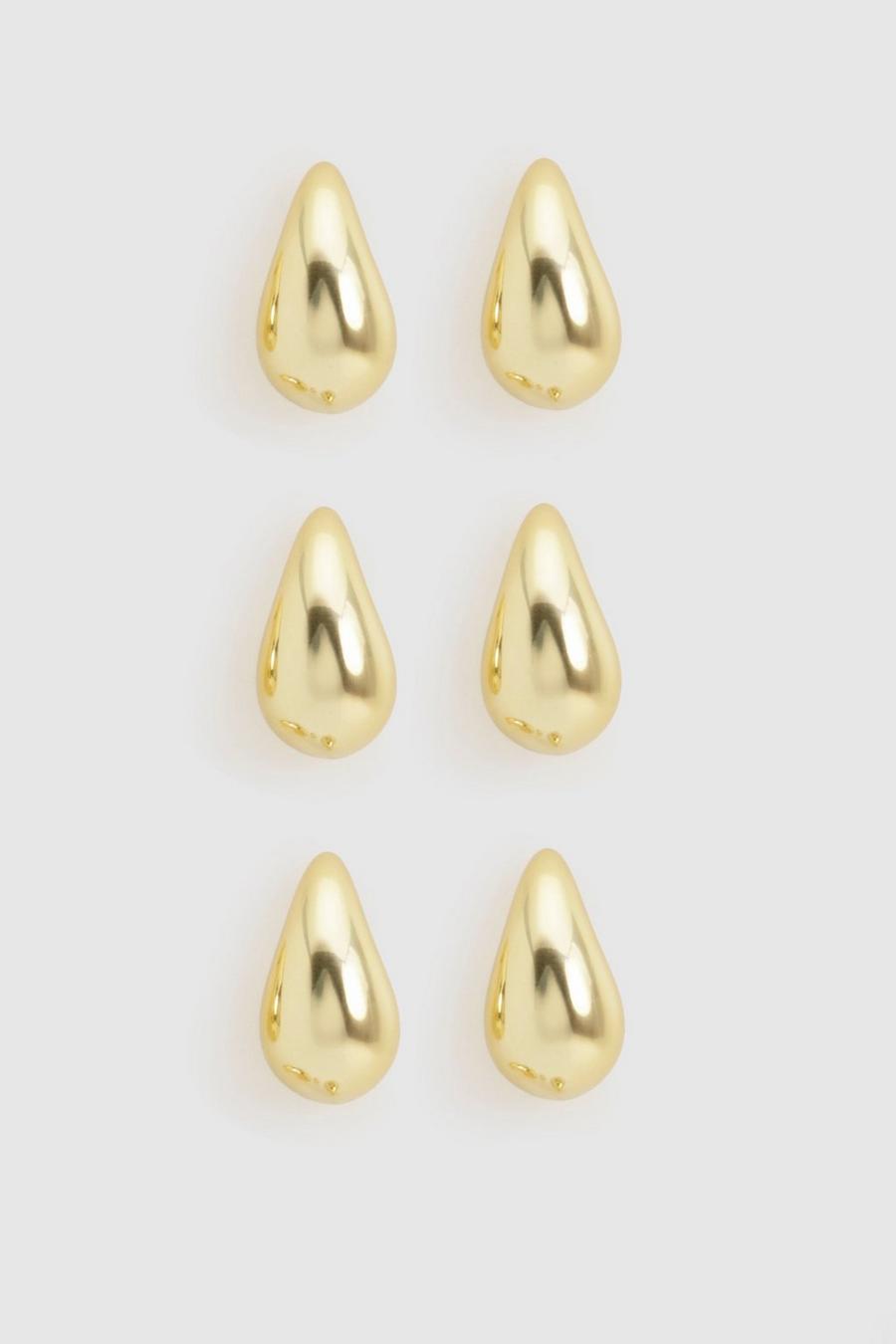 Gold 3 Pack Tear Drop Earrings