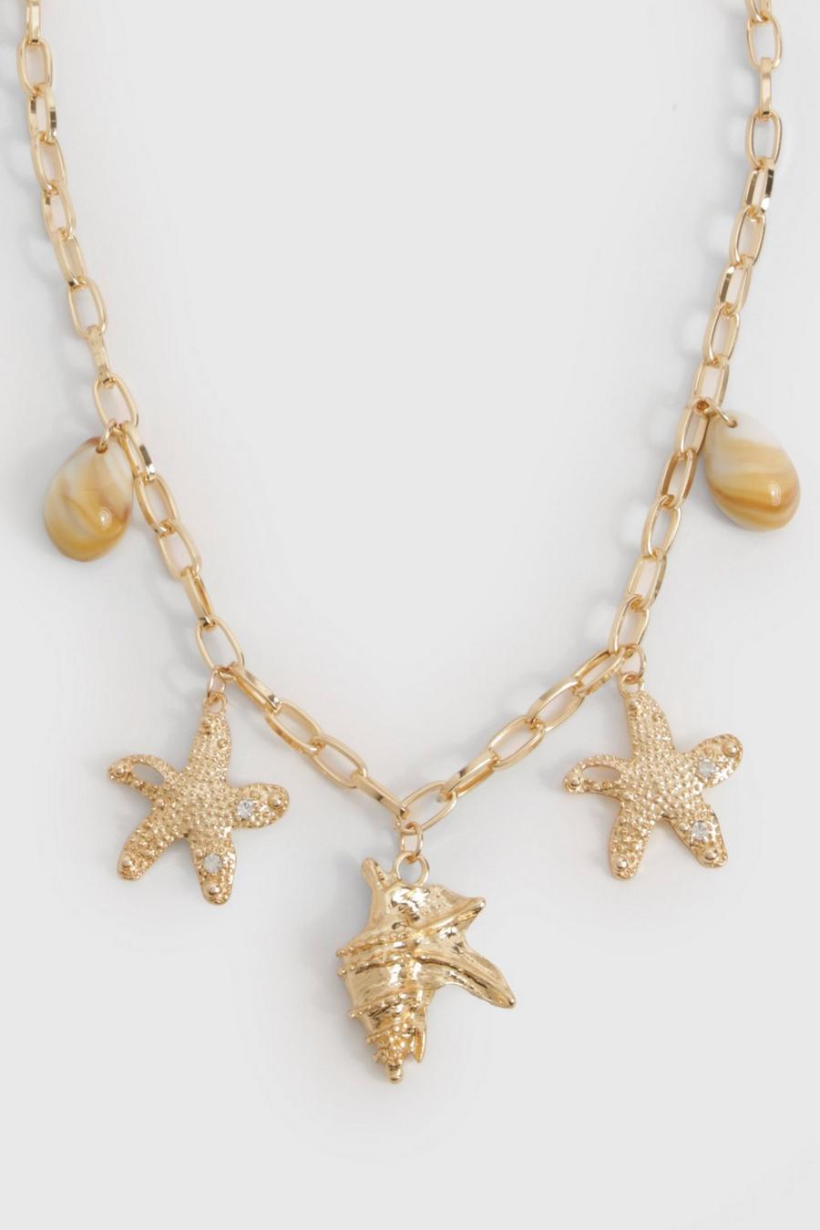 Gold Starfish Shell Charm Necklace