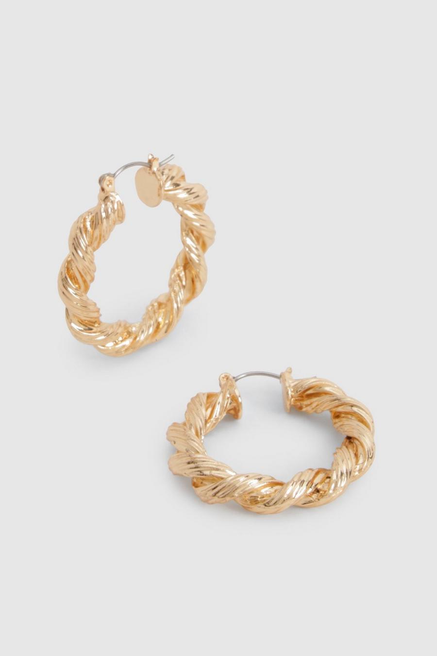 Gold Twisted Hoop Earrings image number 1