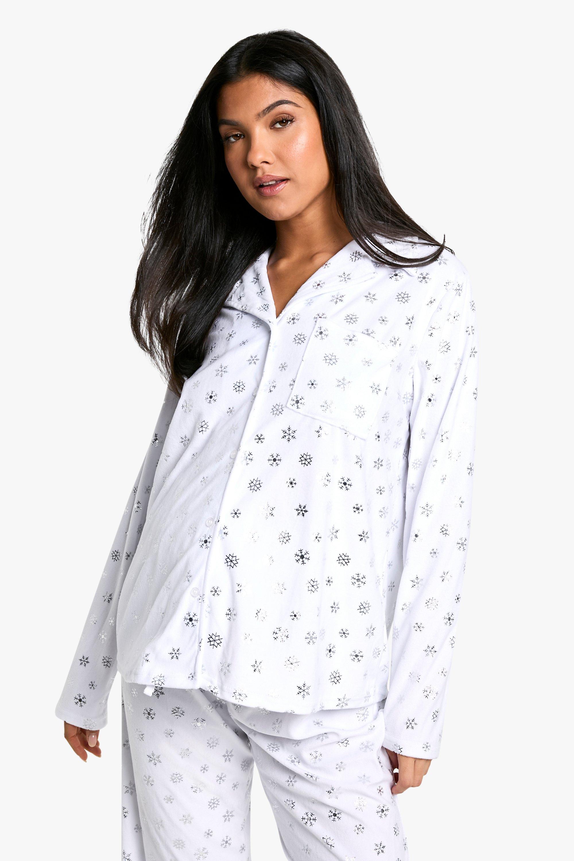 Maternity Metallic Snowflake Fleece Pyjama Set boohoo