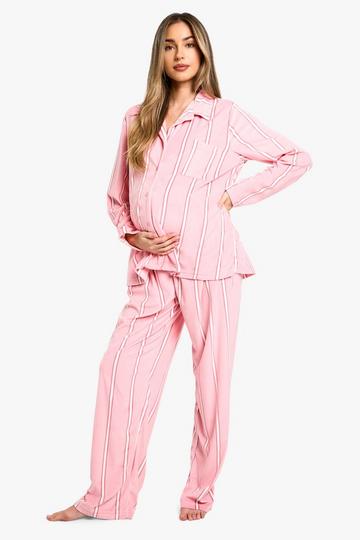 Maternity Pink Stripe Fleece Pyjama Set pink